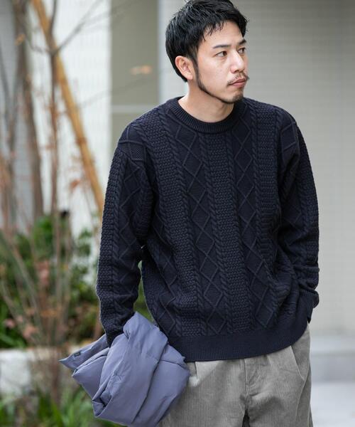 EKAL(エカル)の「『UR TECH』アランクルーネックニット(ニット/セーター・メンズ・グリーン/ブラック/ネイビー・LARGE/MEDIUM)」の13枚目の写真