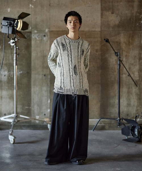 ダメージ×ヴィンテージ加工ローゲージニット（ニット/セーター