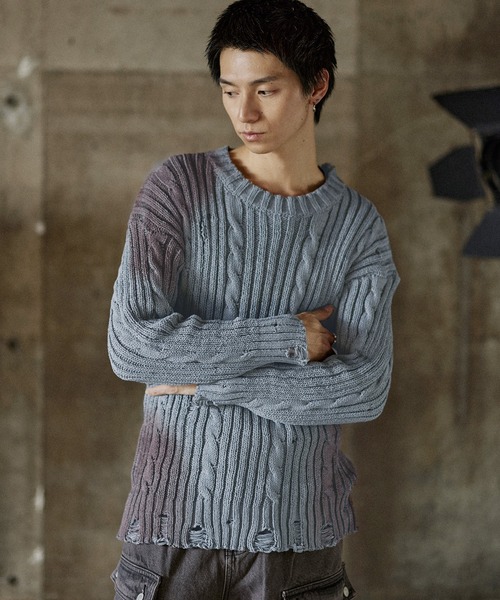 ダメージ×ヴィンテージ加工ローゲージニット（ニット/セーター