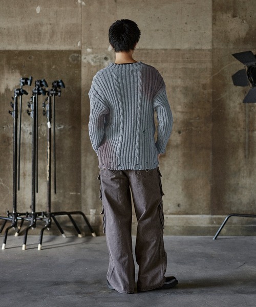 ダメージ×ヴィンテージ加工ローゲージニット（ニット/セーター