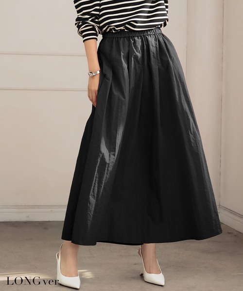 セール】【選べる着丈】タフタギャザーフレアスカート ロング 秋 冬