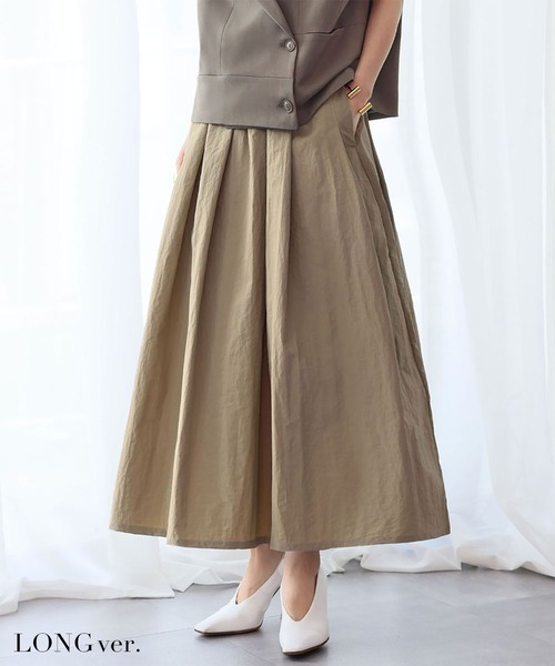 セール】【選べる着丈】タフタギャザーフレアスカート ロング 秋 冬