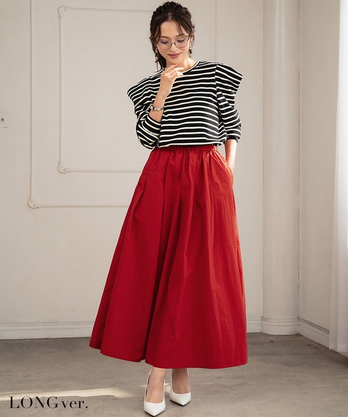 セール】【選べる着丈】タフタギャザーフレアスカート ロング 秋 冬