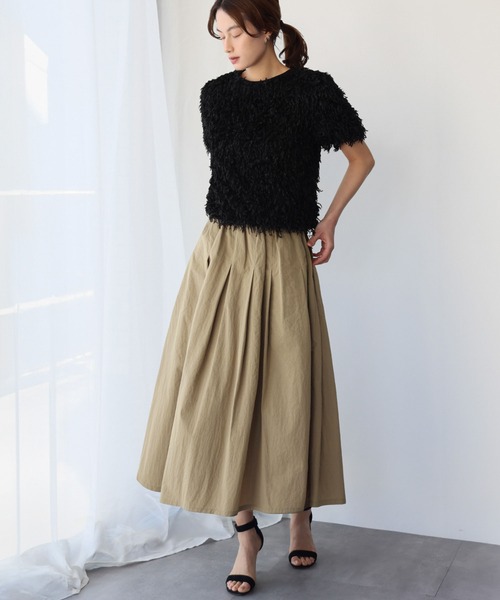 ギャザーフレアロングスカート フレアロングスカート 麻混シアーギャザーフレアスカート洗濯機洗い