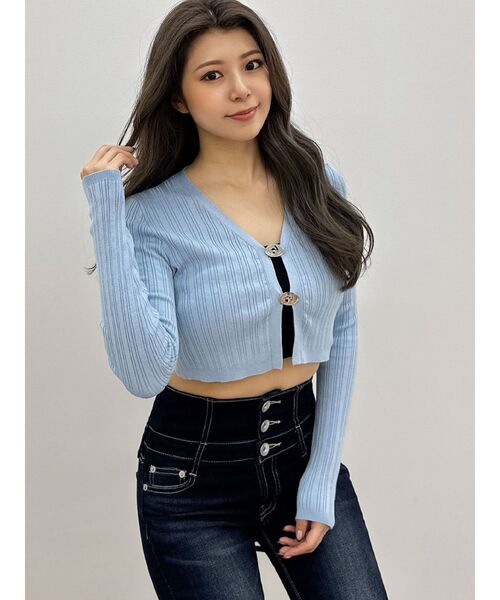 GYDA（ジェイダ）の「GDチャームニットカーディガン（カーディガン/ボレロ・レディース・スカイブルー/ブラック/オフホワイト・FREE）」の18枚目の写真