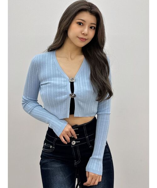 GYDA（ジェイダ）の「GDチャームニットカーディガン（カーディガン/ボレロ・レディース・スカイブルー/ブラック/オフホワイト・FREE）」の19枚目の写真