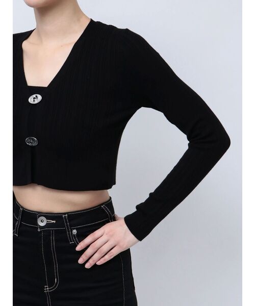 GYDA（ジェイダ）の「GDチャームニットカーディガン（カーディガン/ボレロ・レディース・スカイブルー/ブラック/オフホワイト・FREE）」の4枚目の写真