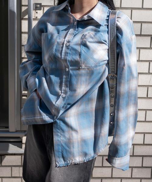 WEGO(ウィゴー)の「WEGO/【25年春夏新作】ヴィンテージライクBIGチェックシャツ(シャツ/ブラウス・レディース・ブラック/ネイビー/サックスブルー/ピンク・FREE)」の21枚目の写真