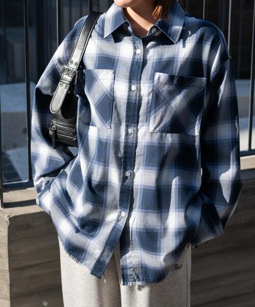 WEGO(ウィゴー)の「WEGO/【25年春夏新作】ヴィンテージライクBIGチェックシャツ(シャツ/ブラウス・レディース・ブラック/ネイビー/サックスブルー/ピンク・FREE)」の17枚目の写真