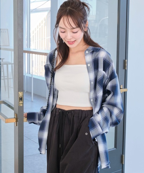 WEGO(ウィゴー)の「WEGO/【25年春夏新作】ヴィンテージライクBIGチェックシャツ(シャツ/ブラウス・レディース・ブラック/ネイビー/サックスブルー/ピンク・FREE)」の3枚目の写真