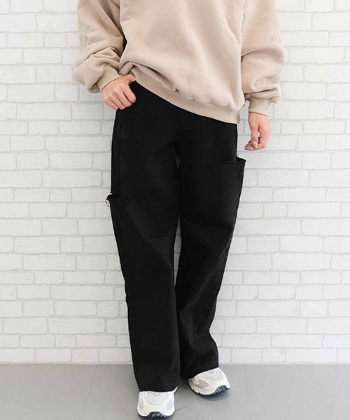 aquagarage(アクアガレージ)の「ダメージストレートデニムパンツ(デニムパンツ・レディース・サックスブルー/アイボリー/ブラック/ブルー/ブラック系その他・L/M)」の3枚目の写真