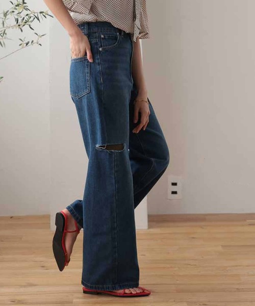 aquagarage(アクアガレージ)の「ダメージストレートデニムパンツ(デニムパンツ・レディース・サックスブルー/アイボリー/ブラック/ブルー/ブラック系その他・L/M)」の16枚目の写真