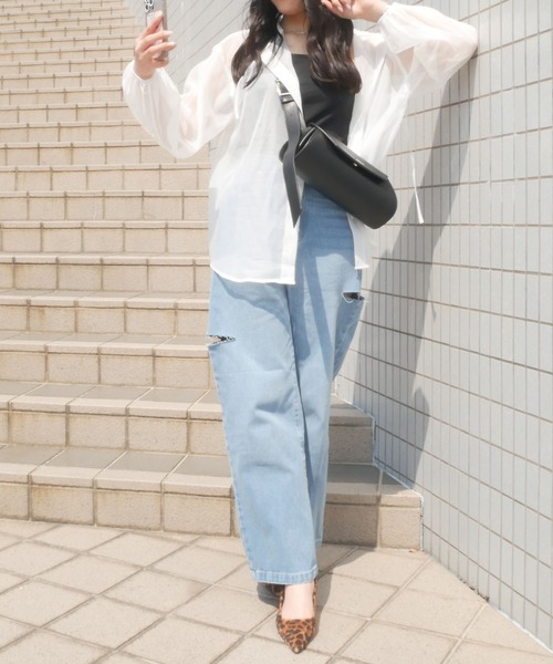 aquagarage(アクアガレージ)の「ダメージストレートデニムパンツ(デニムパンツ・レディース・サックスブルー/アイボリー/ブラック/ブルー/ブラック系その他・L/M)」の20枚目の写真