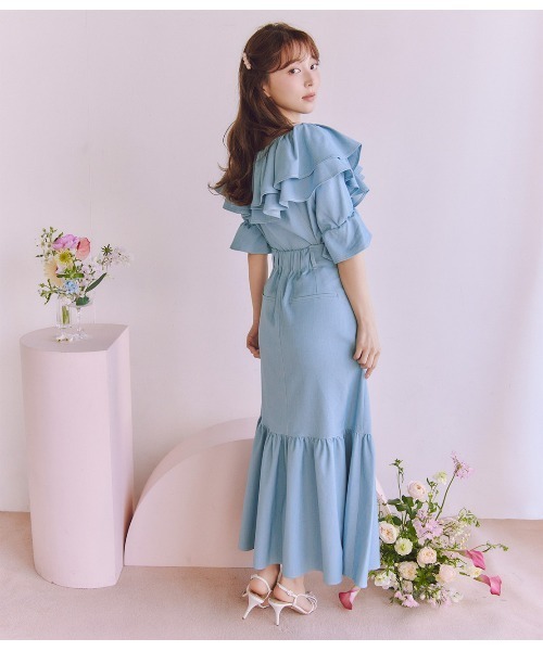 PEACH JOHN（ピーチジョン）の「ボリュームギャザーデニム風スカート（スカート・レディース・ネイビー/ライトブルー/ブルー・SMALL/MEDIUM）」の5枚目の写真