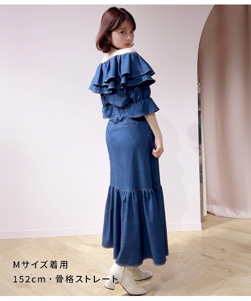 PEACH JOHN（ピーチジョン）の「ボリュームギャザーデニム風スカート（スカート・レディース・ネイビー/ライトブルー/ブルー・SMALL/MEDIUM）」の10枚目の写真