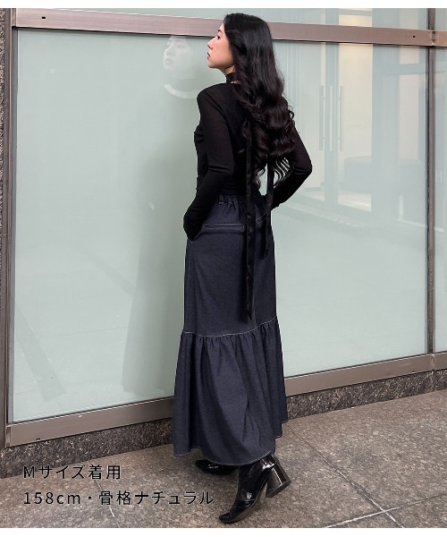 PEACH JOHN（ピーチジョン）の「ボリュームギャザーデニム風スカート（スカート・レディース・ネイビー/ライトブルー/ブルー・SMALL/MEDIUM）」の13枚目の写真