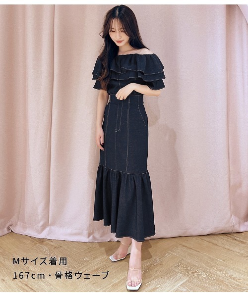 セール】ボリュームギャザーデニム風スカート（スカート）｜PEACH JOHN