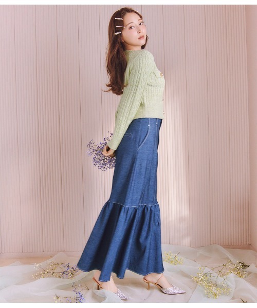 PEACH JOHN（ピーチジョン）の「ボリュームギャザーデニム風スカート（スカート・レディース・ネイビー/ライトブルー/ブルー・SMALL/MEDIUM）」の9枚目の写真