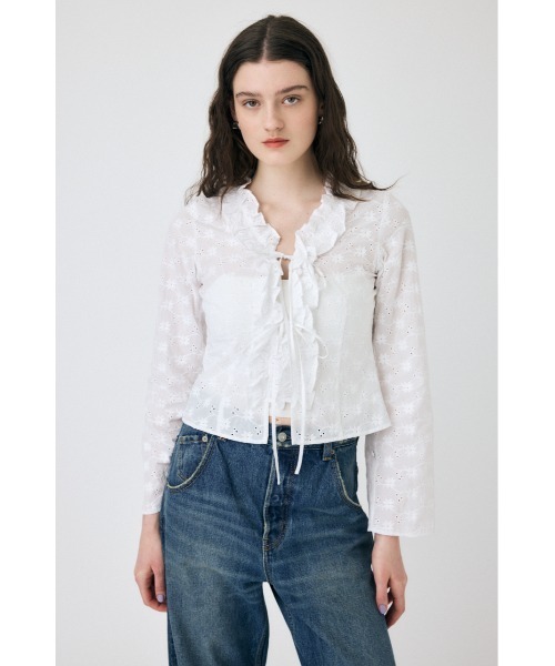 MOUSSY(マウジー)の「FRONT TIE EYELET シャツ(シャツ/ブラウス・レディース・ブラック/ライトイエロー/ホワイト・FREE)」の6枚目の写真