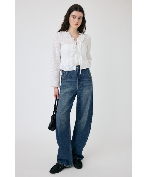 MOUSSY(マウジー)の「FRONT TIE EYELET シャツ(シャツ/ブラウス・レディース・ブラック/ライトイエロー/ホワイト・FREE)」の7枚目の写真