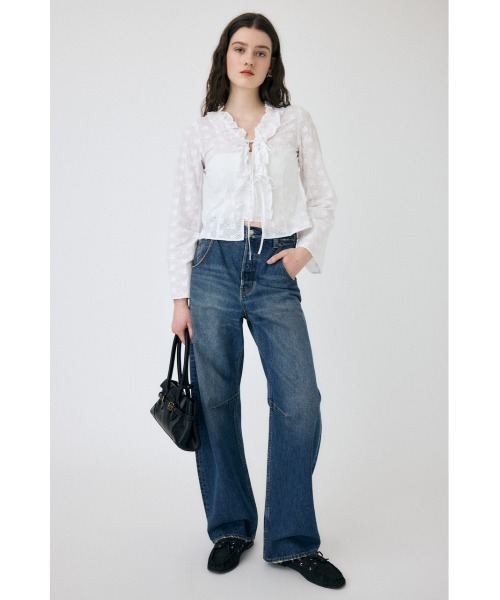 MOUSSY(マウジー)の「FRONT TIE EYELET シャツ(シャツ/ブラウス・レディース・ブラック/ライトイエロー/ホワイト・FREE)」の8枚目の写真