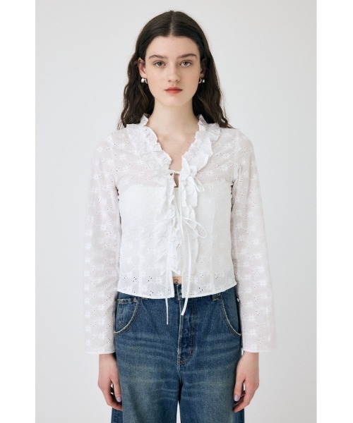 MOUSSY マウジー EYELET CAPSLEEVE ブラウス ホワイト MOUSSY | EYELET CAPSLEEVE ブラウス (シャツ・ブラウス ) |SHEL
