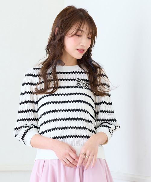 Rose Tiara（ローズティアラ）の「【２WAY】リボンニットプルオーバー（ニット/セーター・レディース・ホワイト/オフホワイト/ブラック・42/38/46）」の2枚目の写真