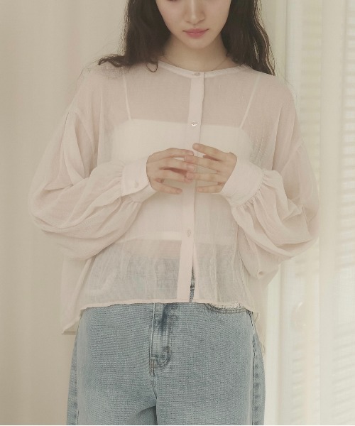 REMOON(リムーン)の「楊柳シアーシャツブラウス(シャツ/ブラウス・レディース・ピンク/ブラック/オフホワイト・FREE)」の2枚目の写真