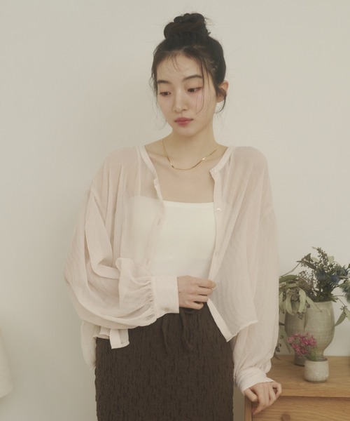 REMOON(リムーン)の「楊柳シアーシャツブラウス(シャツ/ブラウス・レディース・ピンク/ブラック/オフホワイト・FREE)」の10枚目の写真