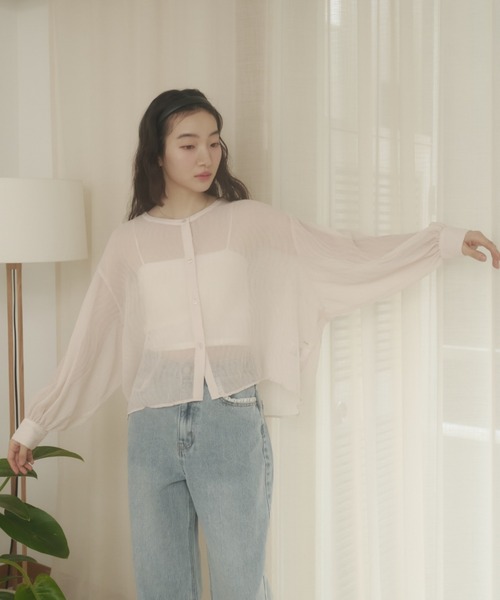 REMOON(リムーン)の「楊柳シアーシャツブラウス(シャツ/ブラウス・レディース・ピンク/ブラック/オフホワイト・FREE)」の6枚目の写真