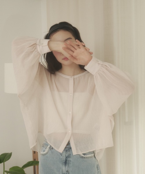 REMOON(リムーン)の「楊柳シアーシャツブラウス(シャツ/ブラウス・レディース・ピンク/ブラック/オフホワイト・FREE)」の5枚目の写真