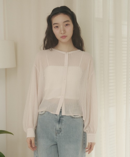 REMOON(リムーン)の「楊柳シアーシャツブラウス(シャツ/ブラウス・レディース・ピンク/ブラック/オフホワイト・FREE)」の4枚目の写真