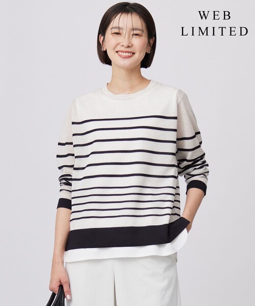 J.PRESS Ladies(J.プレス レディス)の「【WEB限定・洗える】Vis/Peスパーク シアー ボーダー ニット(ニット/セーター・レディース・ブラック系1/サックスブルー系1/ダルブルー系1/ブラウン系1・SMALL)」の2枚目の写真