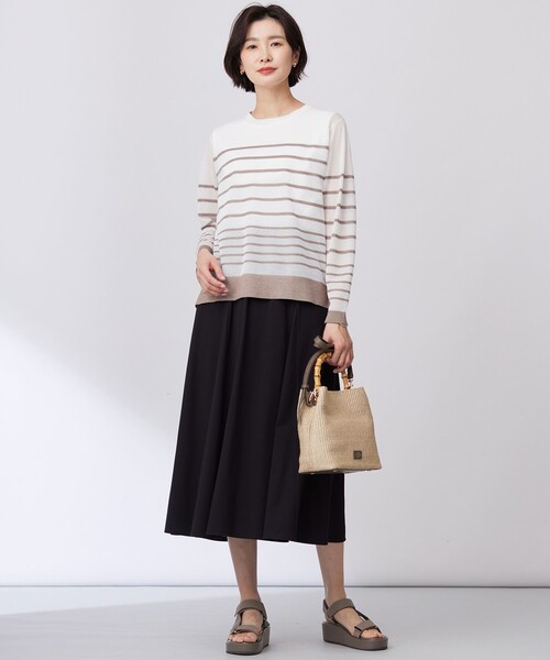 J.PRESS Ladies(J.プレス レディス)の「【WEB限定・洗える】Vis/Peスパーク シアー ボーダー ニット(ニット/セーター・レディース・ブラック系1/サックスブルー系1/ダルブルー系1/ブラウン系1・SMALL)」の10枚目の写真