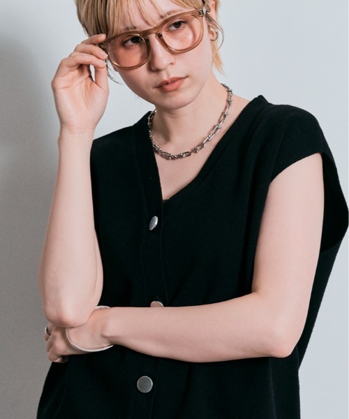 W:Huku(フーク)の「Vネック コットン ニット ベスト(ニット/セーター・レディース・チャコール/ライトグレー/ブラック・L/M)」の21枚目の写真