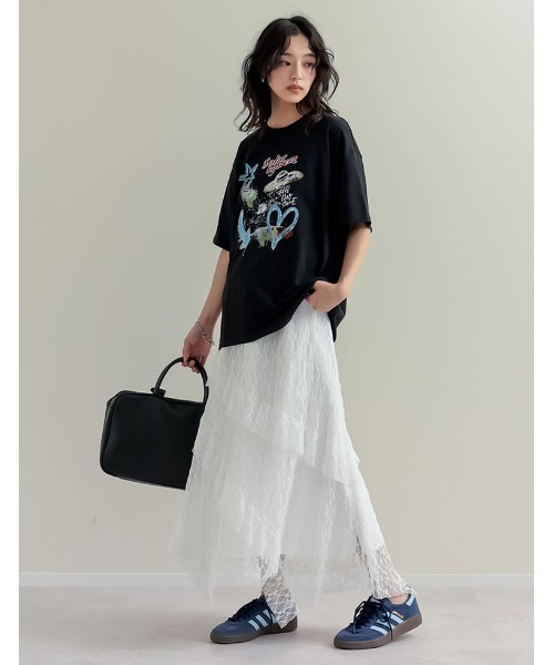 Re:EDIT（リエディ）の「[UVカット][接触冷感]オーバーサイズプラネットグラフィックTシャツ（Tシャツ/カットソー・レディース・ホワイト/チャコールグレー/ブラック・MEDIUM/LARGE）」の6枚目の写真