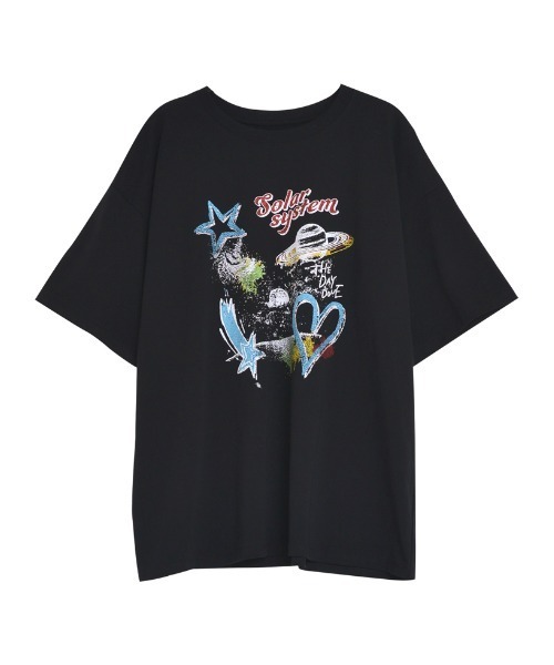 Re:EDIT（リエディ）の「[UVカット][接触冷感]オーバーサイズプラネットグラフィックTシャツ（Tシャツ/カットソー・レディース・ホワイト/チャコールグレー/ブラック・MEDIUM/LARGE）」の19枚目の写真