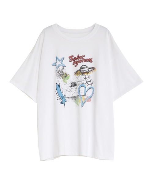 Re:EDIT（リエディ）の「[UVカット][接触冷感]オーバーサイズプラネットグラフィックTシャツ（Tシャツ/カットソー・レディース・ホワイト/チャコールグレー/ブラック・MEDIUM/LARGE）」の20枚目の写真