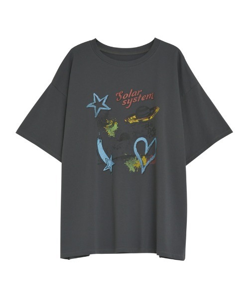 Re:EDIT（リエディ）の「[UVカット][接触冷感]オーバーサイズプラネットグラフィックTシャツ（Tシャツ/カットソー・レディース・ホワイト/チャコールグレー/ブラック・MEDIUM/LARGE）」の21枚目の写真