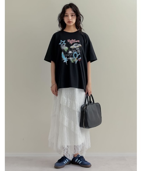 Re:EDIT（リエディ）の「[UVカット][接触冷感]オーバーサイズプラネットグラフィックTシャツ（Tシャツ/カットソー・レディース・ホワイト/チャコールグレー/ブラック・MEDIUM/LARGE）」の4枚目の写真