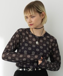 【MAISON BREEZE reveur】crew neck printed sheer tops クルーネックプリントシアートップス