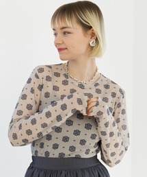 【MAISON BREEZE reveur】crew neck printed sheer tops クルーネックプリントシアートップス