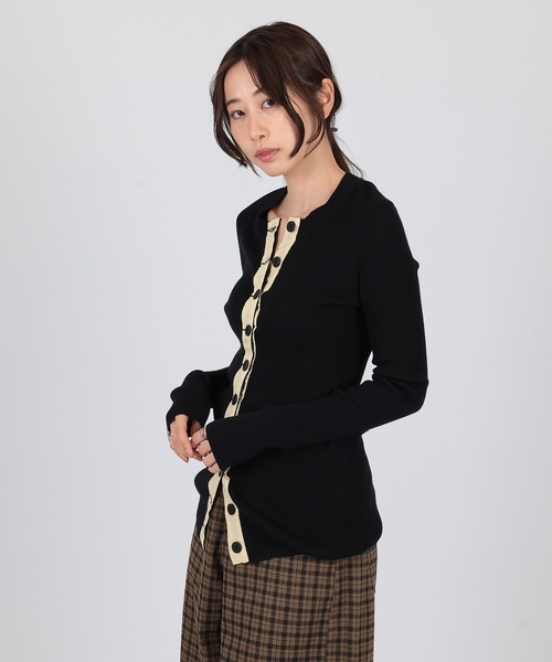 SUWDEE(スーディー)の「bicolor button long knit cardigan(カーディガン/ボレロ・レディース・ブラック・FREE)」の4枚目の写真