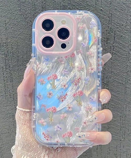 セール】カラフルフラワー ニュアンスシルバー iPhoneカバー