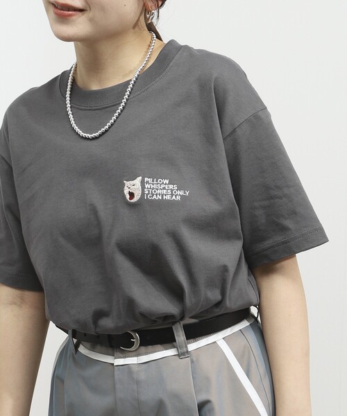 Firsthand(ファーストハンド)の「Firsthand/ファーストハンド オーガニックコットン アニマル刺繍プリントTシャツ CAT(Tシャツ/カットソー・レディース・ホワイト/チャコールグレー/ネイビー・FREE)」の3枚目の写真