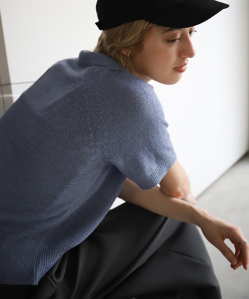 select MOCA（セレクトモカ）の「ポロニットハーフスリーブトップス（ニット/セーター・レディース・アイボリー/ブラック/ブルー/ブラウン/ベージュ・FREE）」の10枚目の写真