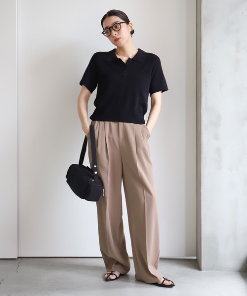 select MOCA（セレクトモカ）の「ポロニットハーフスリーブトップス（ニット/セーター・レディース・アイボリー/ブラック/ブルー/ブラウン/ベージュ・FREE）」の6枚目の写真