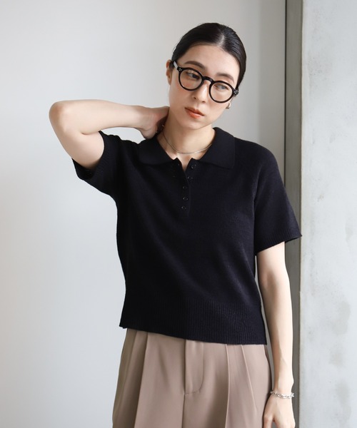 ポロニットハーフスリーブトップス（ニット/セーター）｜select MOCA