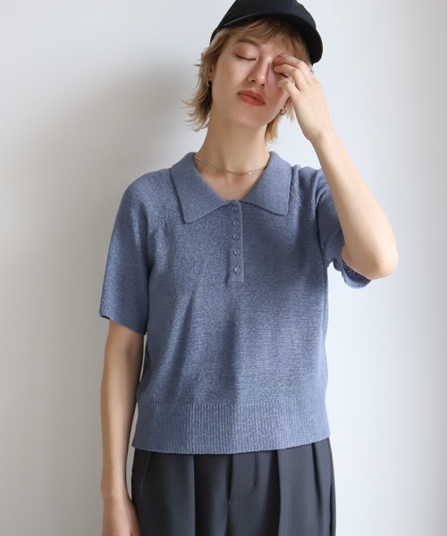 select MOCA（セレクトモカ）の「ポロニットハーフスリーブトップス（ニット/セーター・レディース・アイボリー/ブラック/ブルー/ブラウン/ベージュ・FREE）」の7枚目の写真