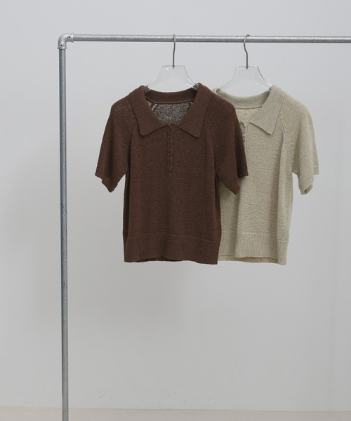 select MOCA(セレクトモカ)の「ポロニットハーフスリーブトップス(ニット/セーター・レディース・アイボリー/ブラック/ブルー/ブラウン/ベージュ・FREE)」の22枚目の写真